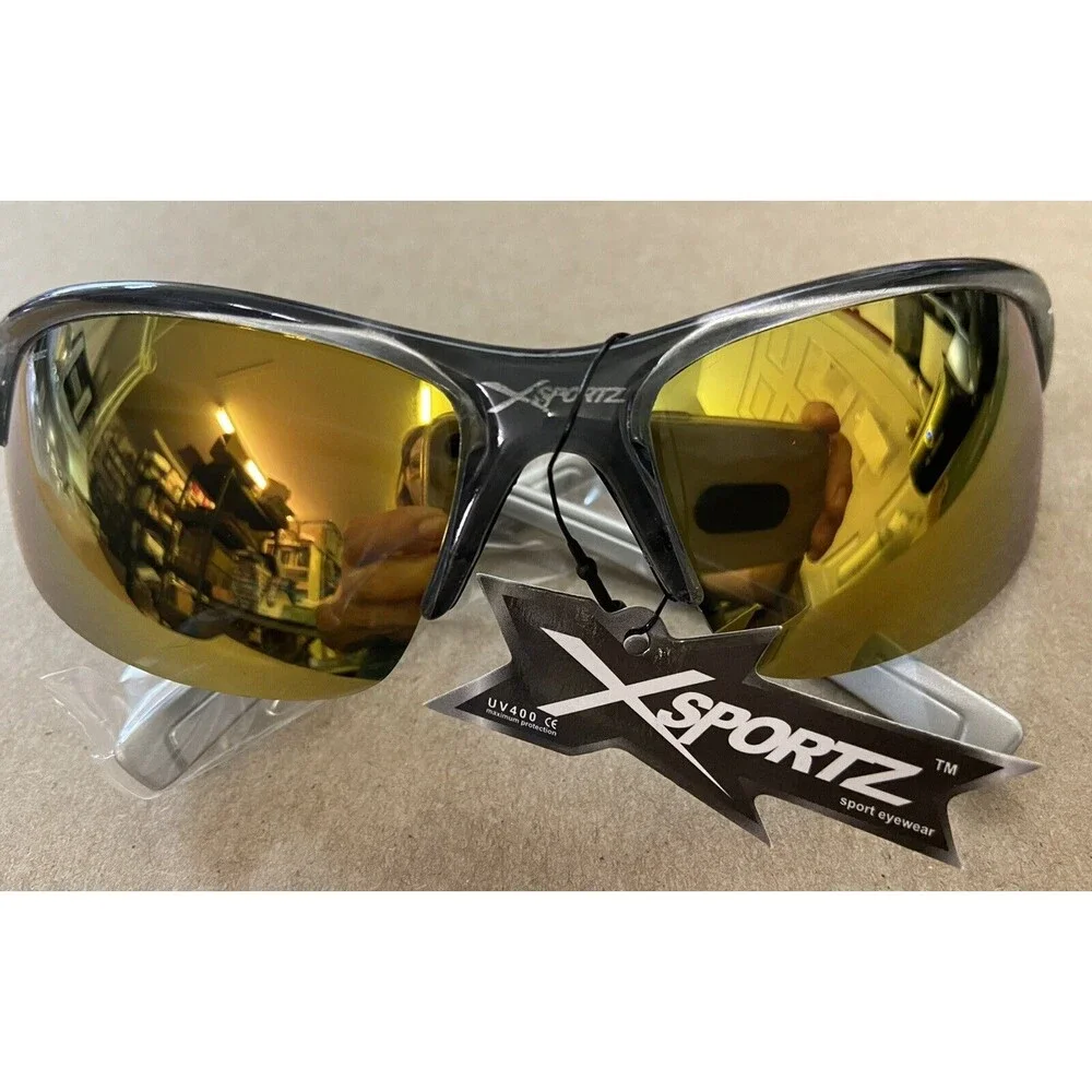 Xsportz Mens Gold Mirror Sport Semi Rimless Running Jogging Plastic sunglasses
